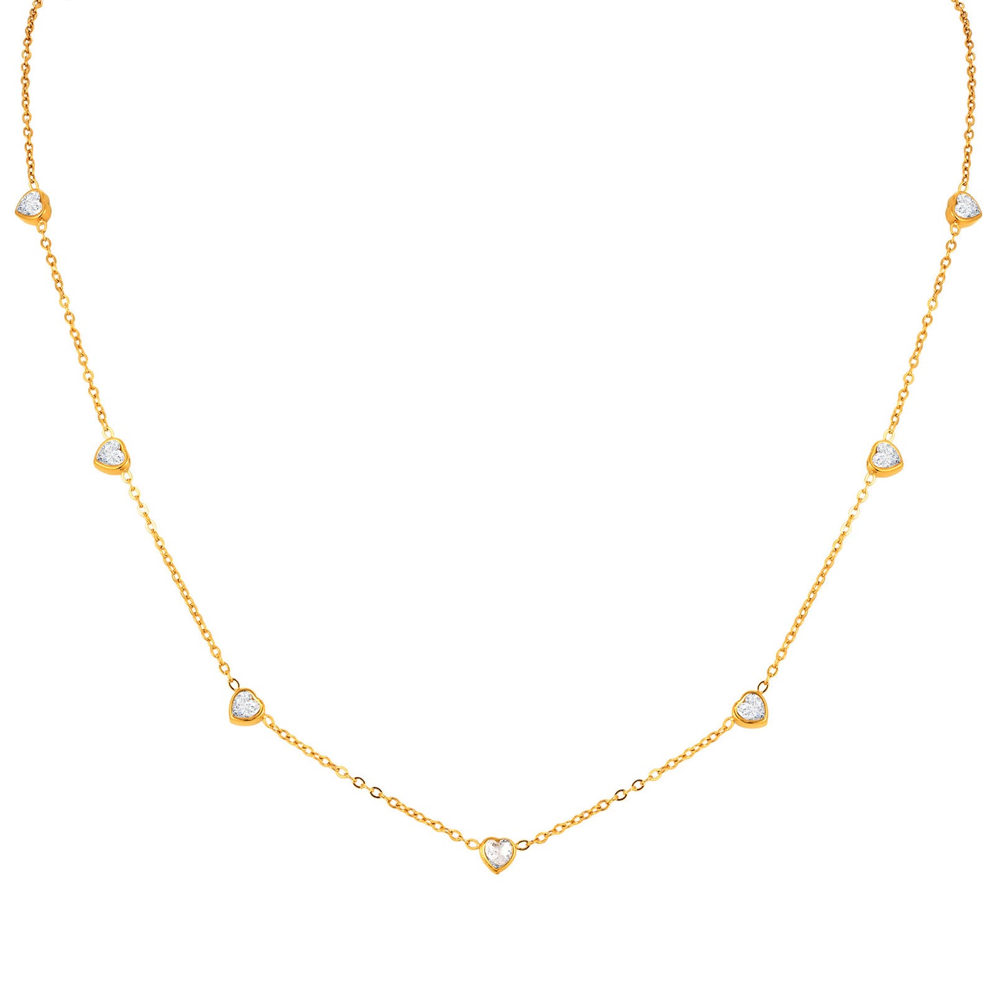 Stainless Steel Heart-Shaped White Zircon Flat Cross Chain Cold Wind Necklace Gold