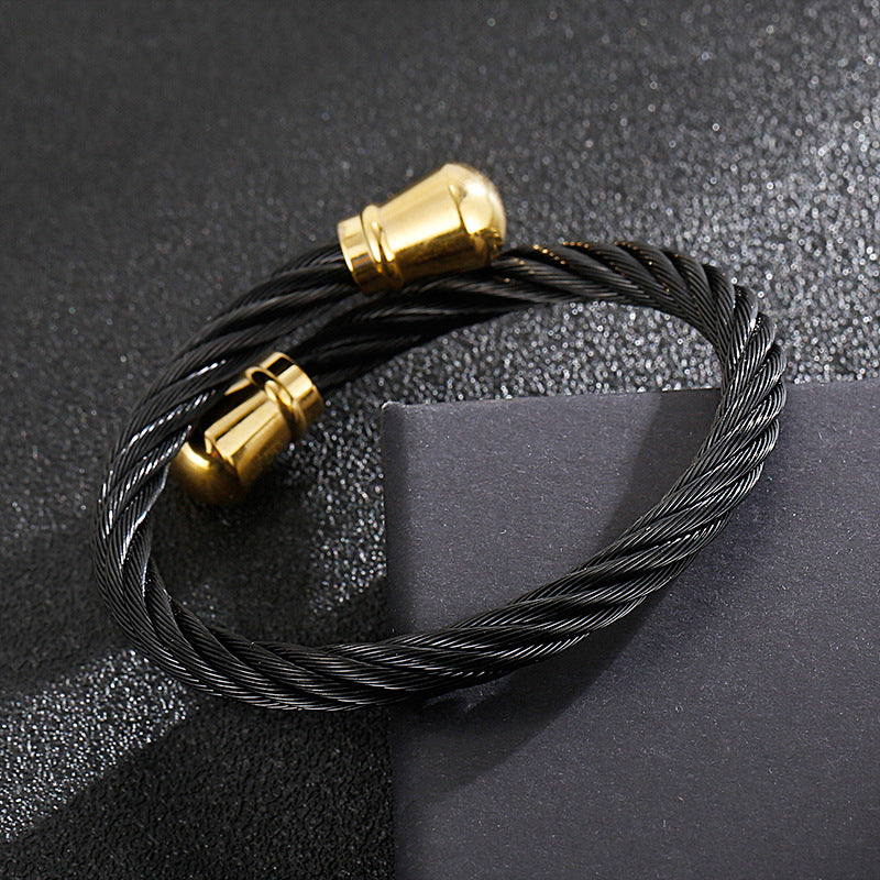 Punk Titanium Steel Wire Twist Pattern Men's Opening Bracelet Bracelet