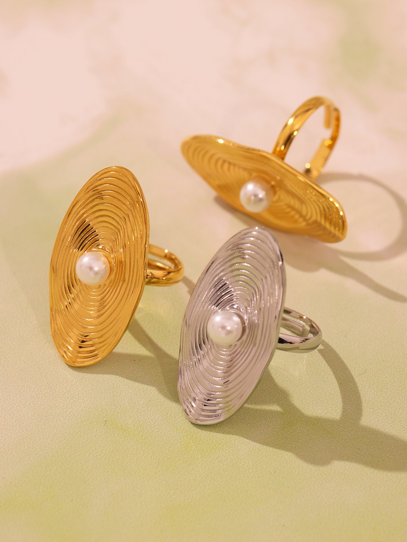 Planderful 18K Gold Plated Oval Bead Open Ring Women