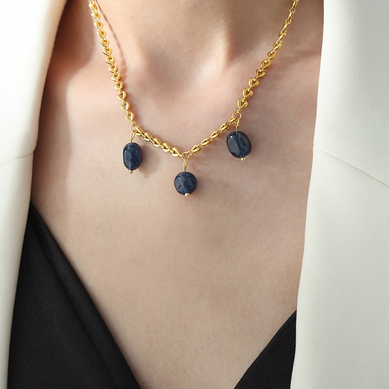 Elegant Gold-Plated Lapis Lazuli Agate Pendant Necklace for Women