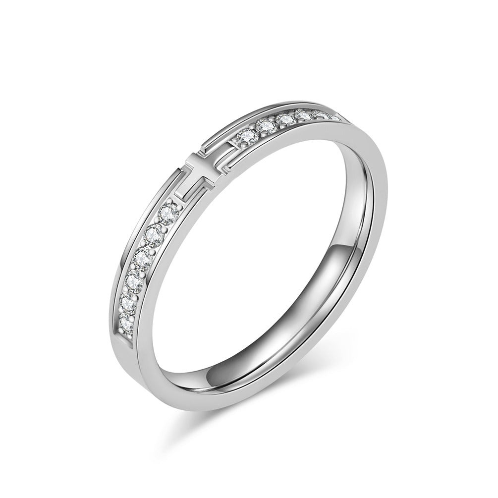 Titanium Steel Zircon-Encrusted Cross Love Ring for All