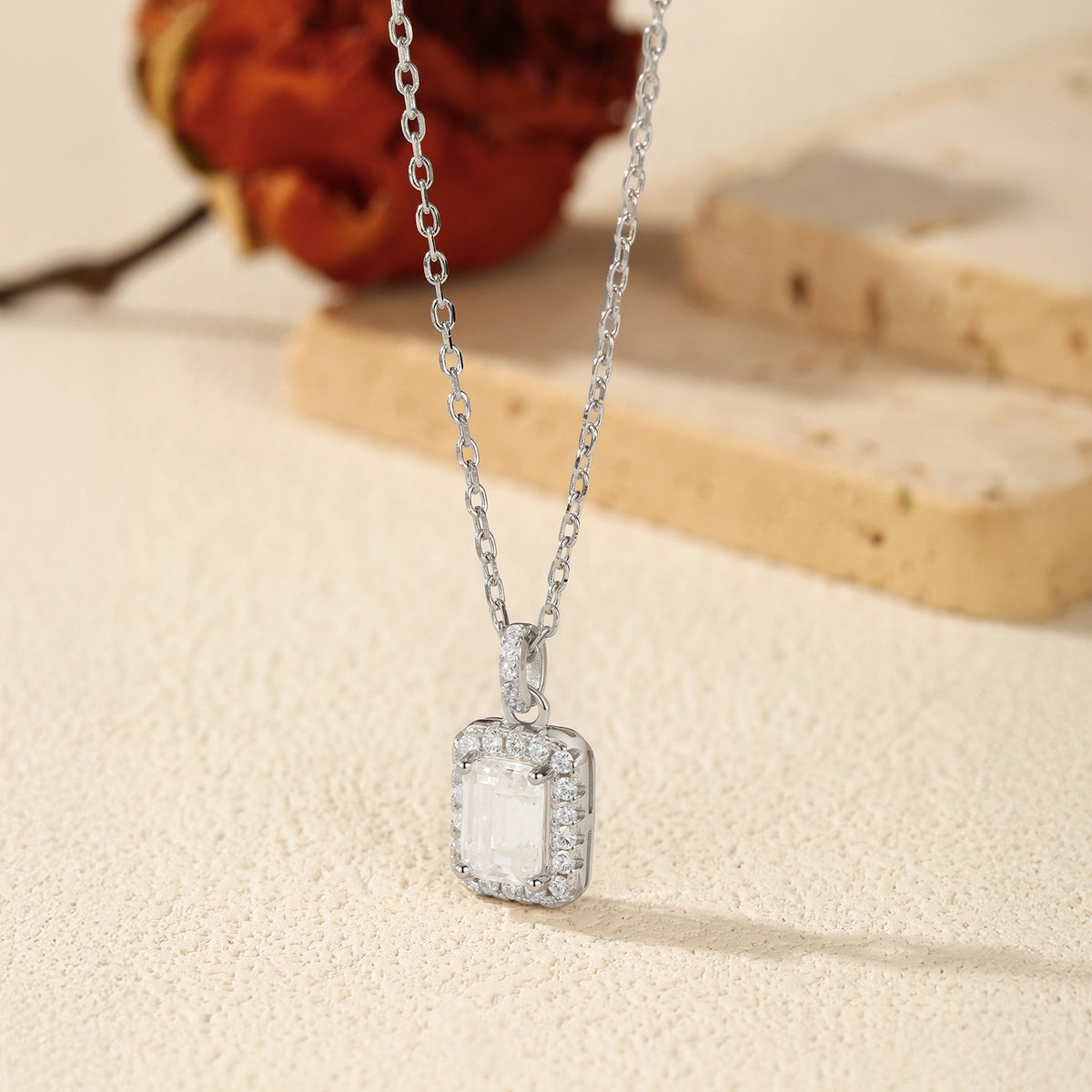 925 Sterling Silver 1 ct Emerald-Cut Moissanite Necklace