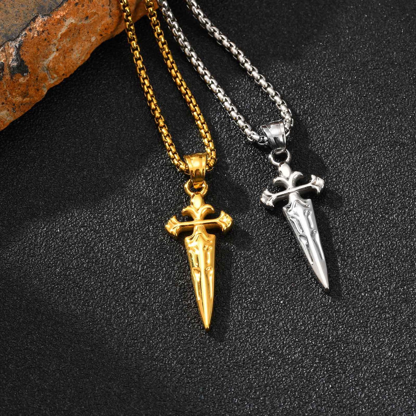 Planderful Stainless Steel Sword Cross Pendant For Men