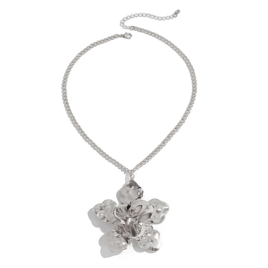 Sculptural Pleated Flower Pendant Necklace