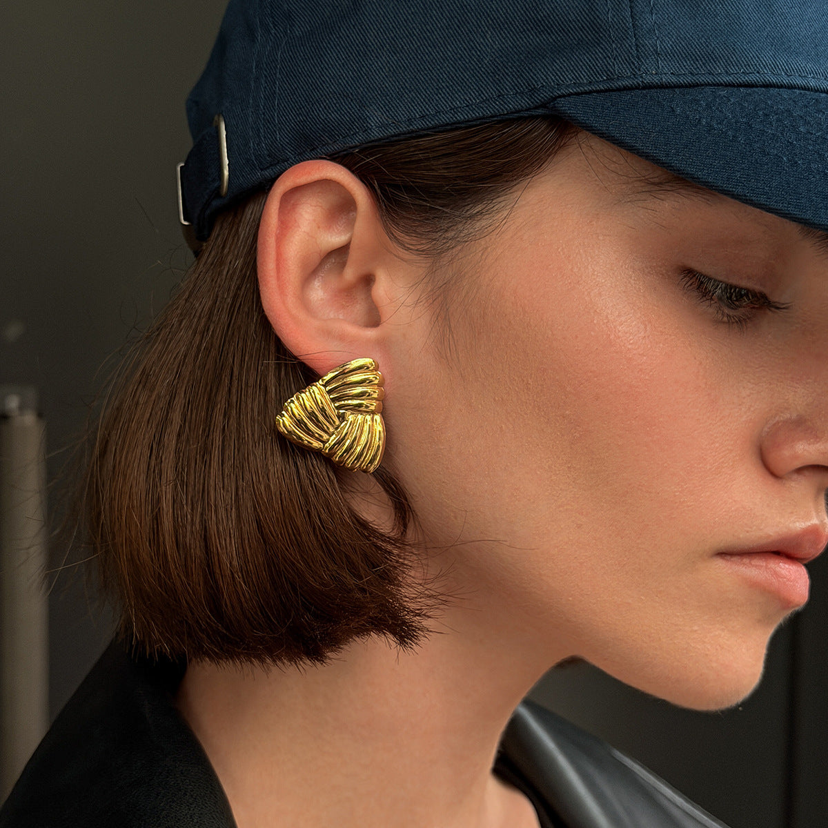 Planderful Stainless Steel Knot Stud Earrings Geometric Texture For Women Statement Vienna Verve