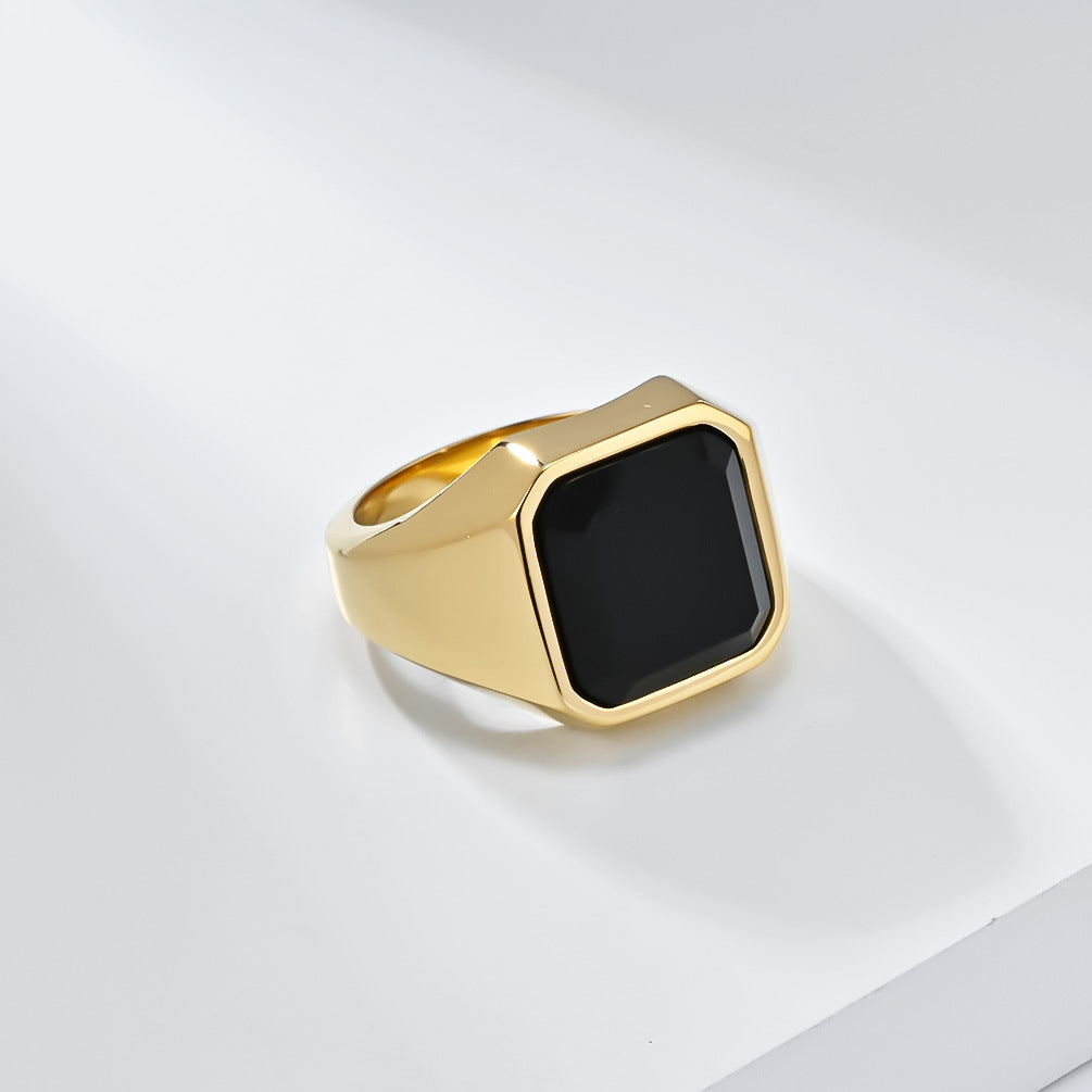 INS Simple Light Luxury Black Agate Titanium Steel Ring for Men