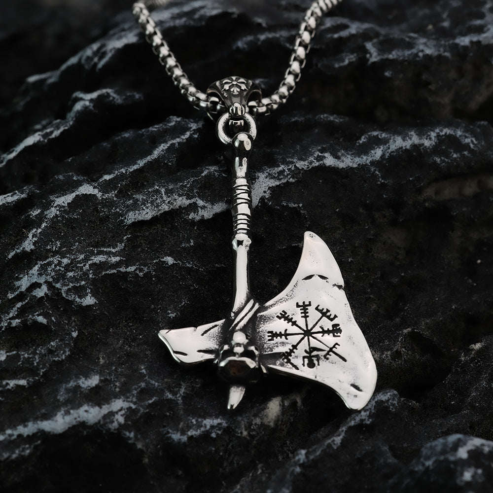 European And American Retro Stainless Steel Viking Axe Pendant Necklace For Men