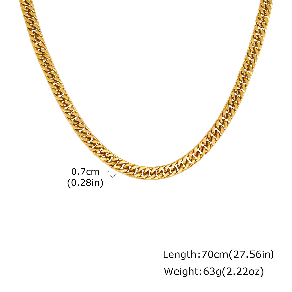 Unisex Stainless Steel Encrypted Four-Sided Grinding Chain Necklace Gold