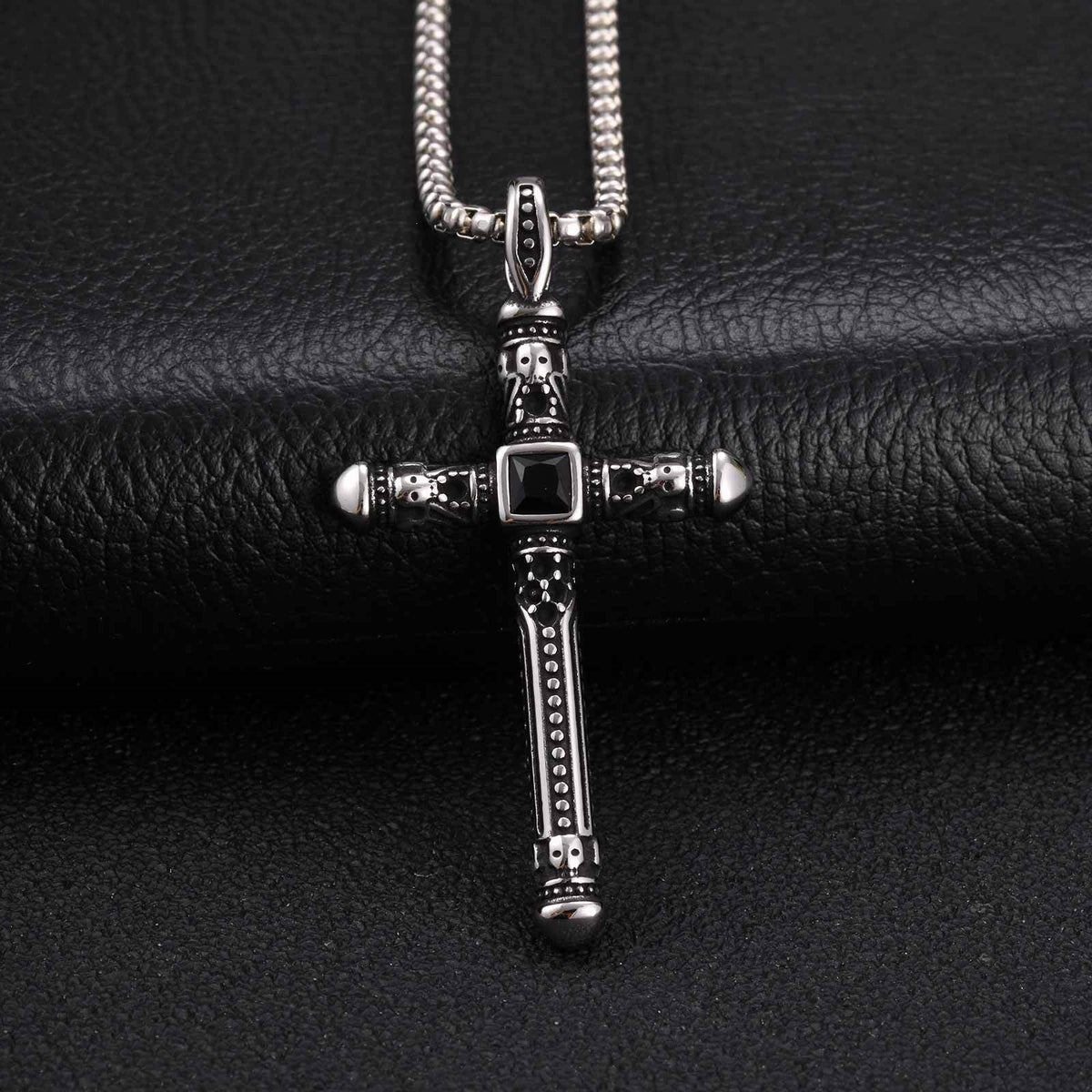 Pattern Stainless Steel Black Zirconium Design Hip Hop Cross Item Necklace