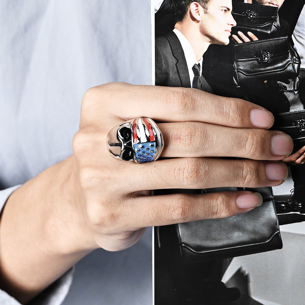 Planderful Titanium Steel Ring For Men Bold Skull Stars And Stripes Statement Accessory