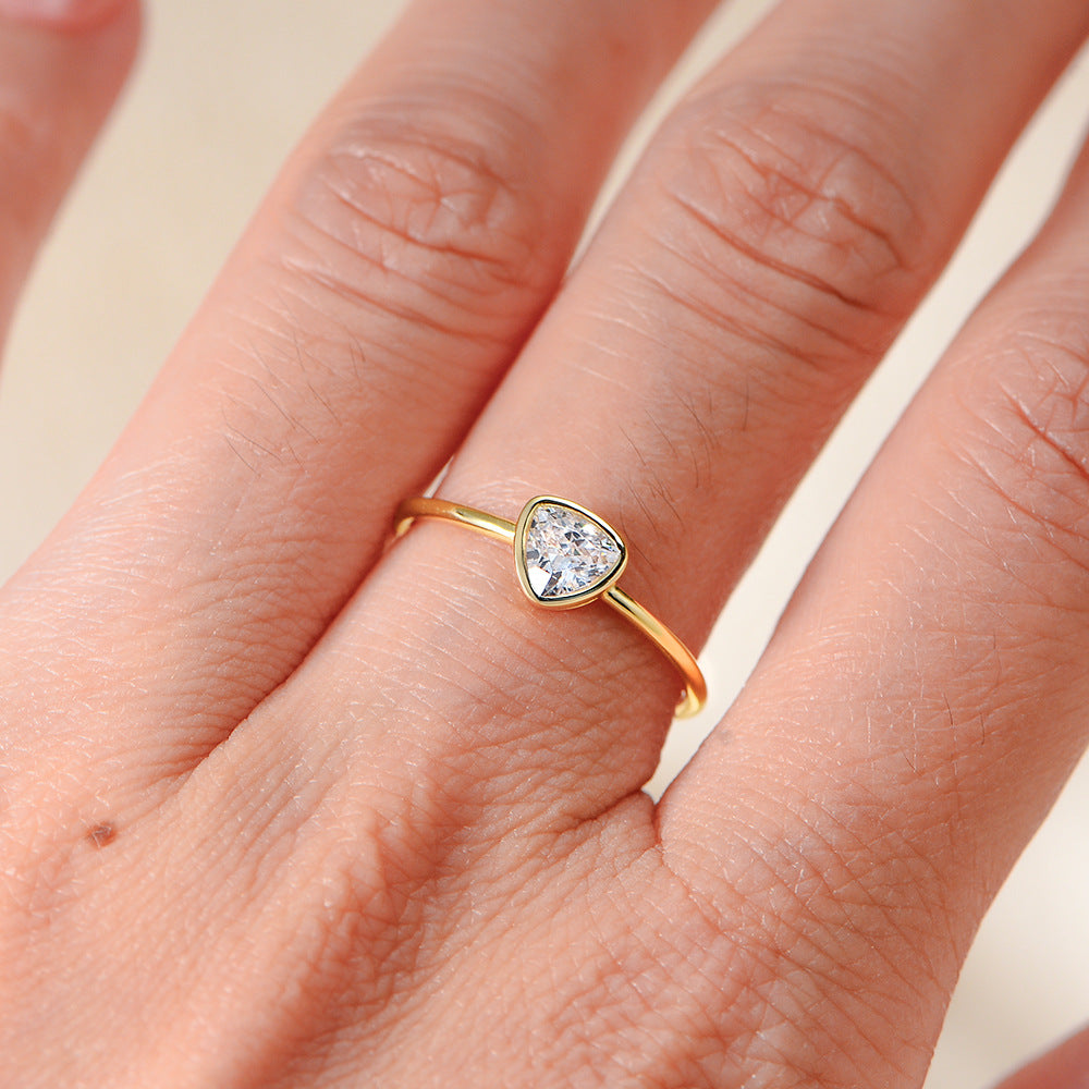 Geometric Triangle Single Zircon Ring 925 Silver Plated 14k Gold Zircon Ring