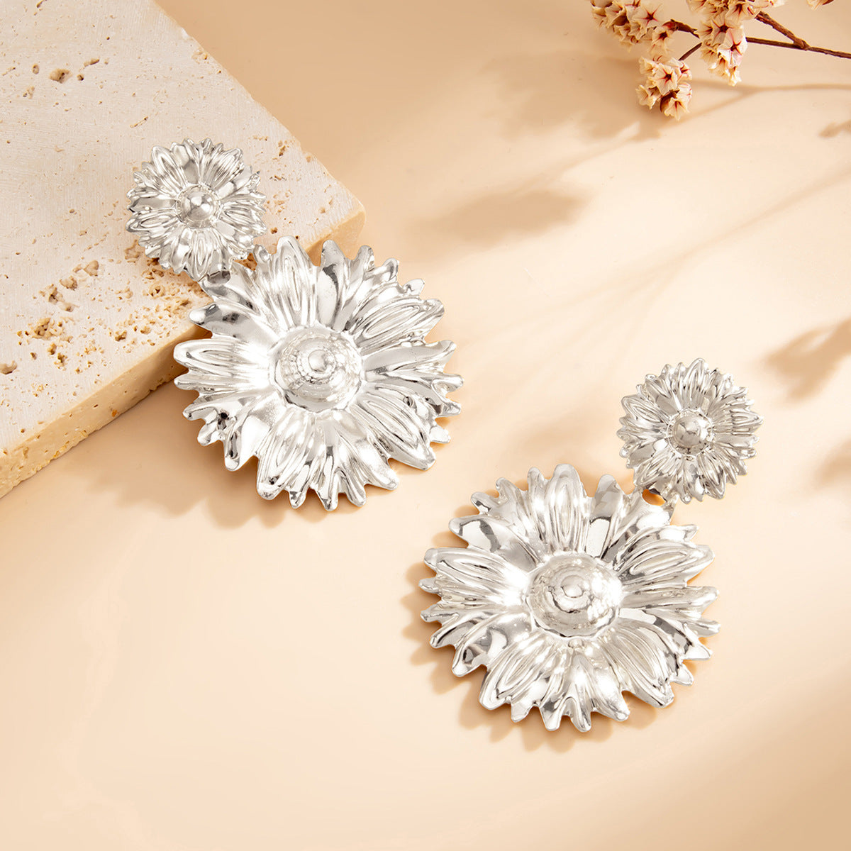 Planderful Vienna Verve Sunflower Fringe Earrings Bold Statement Pearl Leaf For Vintage Lovers