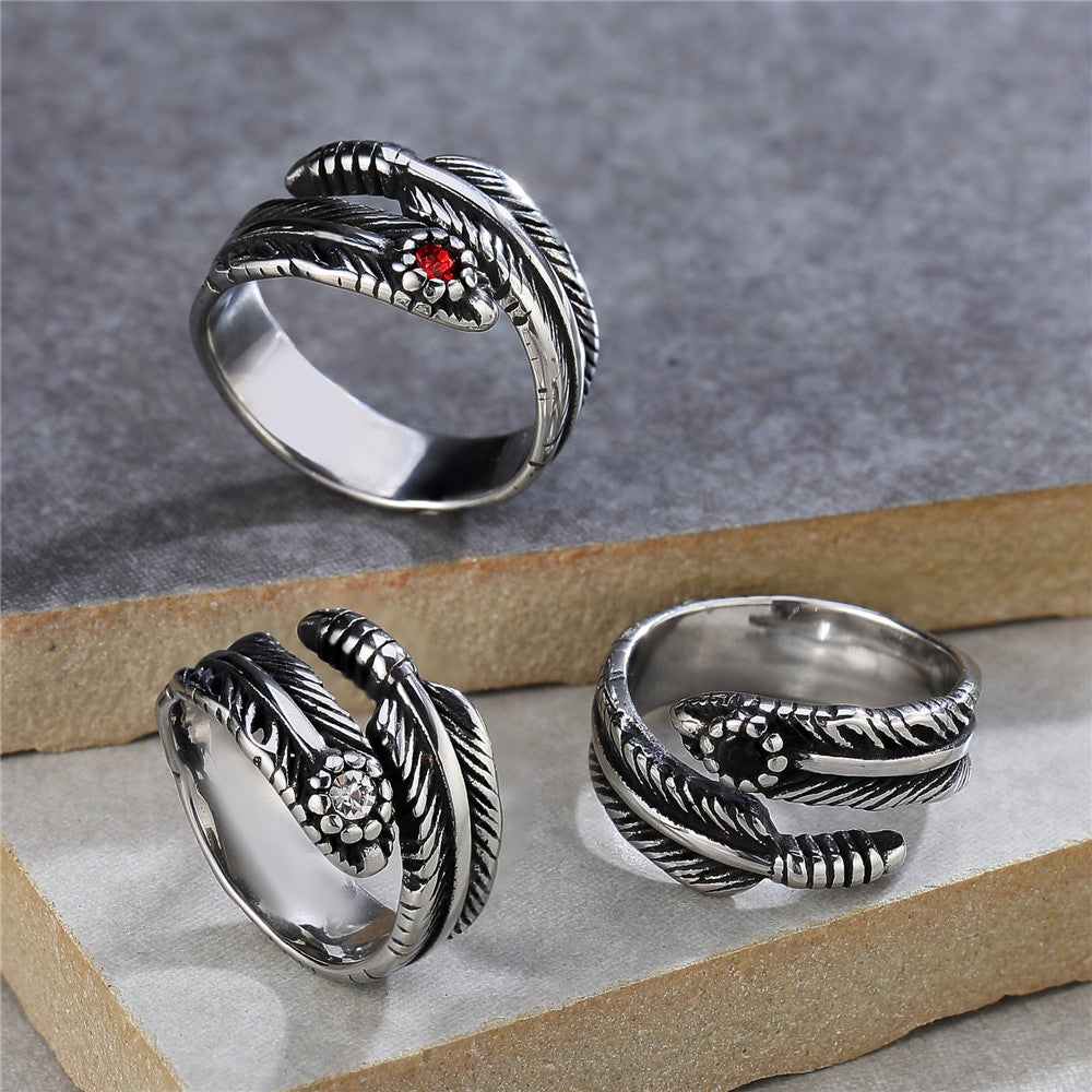 Planderful Titanium Steel Ring Personalised Retro Feather Replica For Men And Unisex Protection Statement