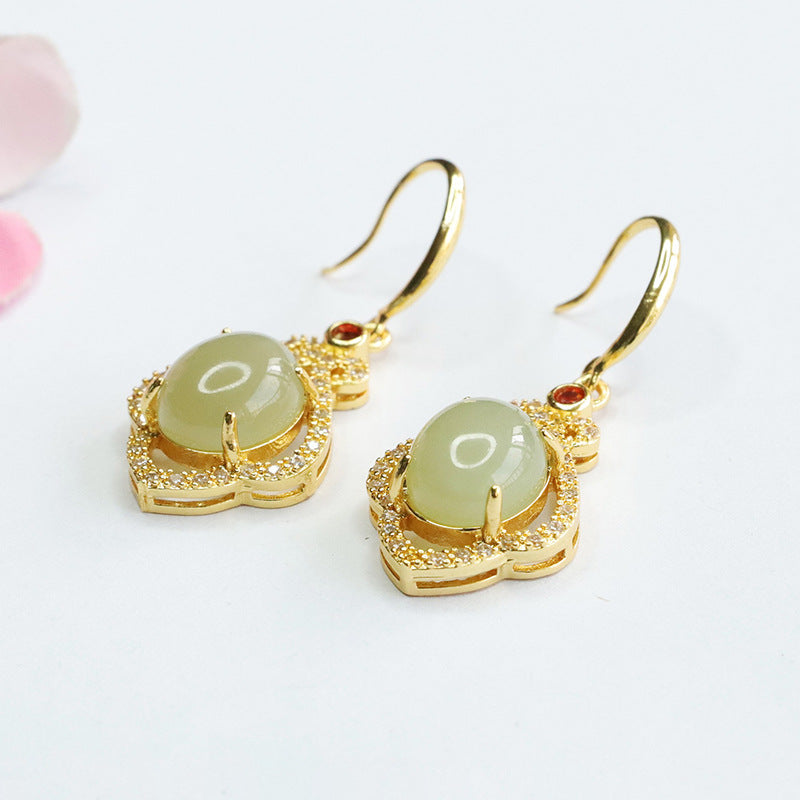 Earrings with Bud-Shaped Hotan Jade Earhooks