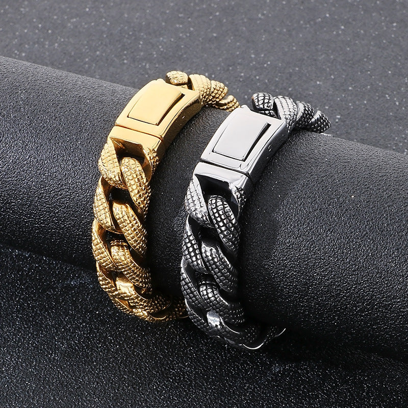 Planderful Titanium Steel Retro Cuban Chain Bracelet Men