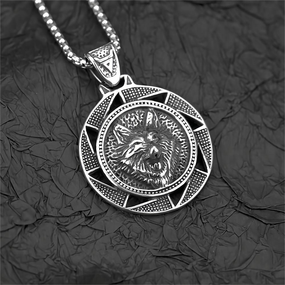 European and American Jewelry Wholesale Titanium Steel Men's Pendant Necklace Wolf Head Retro Hip-Hop Design