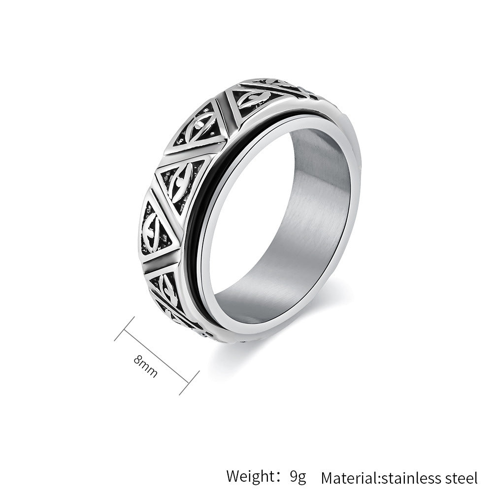 Planderful Eye Of Horus Ring Rotating Titanium Stainless Steel Pyramid Guardian For Mythology Lovers Unisex