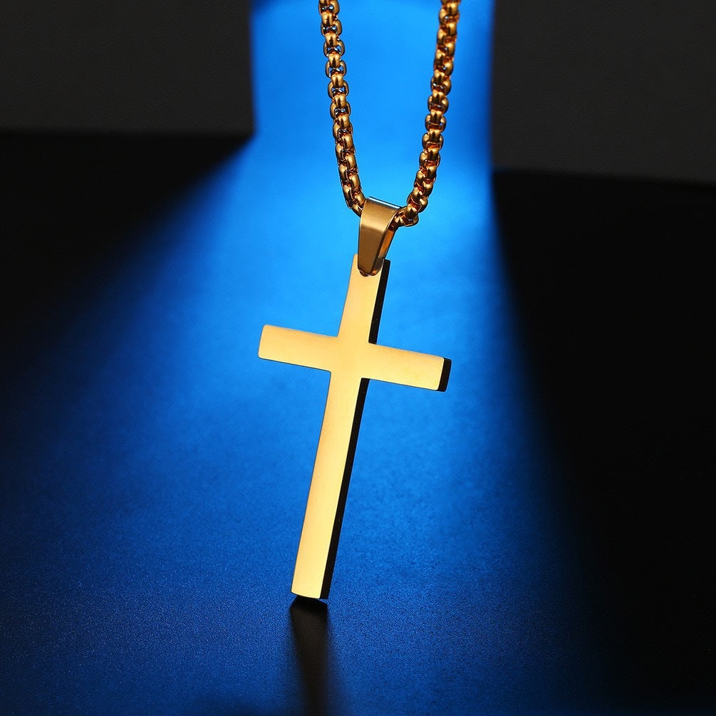 Planderful Titanium Steel Cross Pendant Necklace Glossy Minimalist Unisex Jewelry Gift For Him