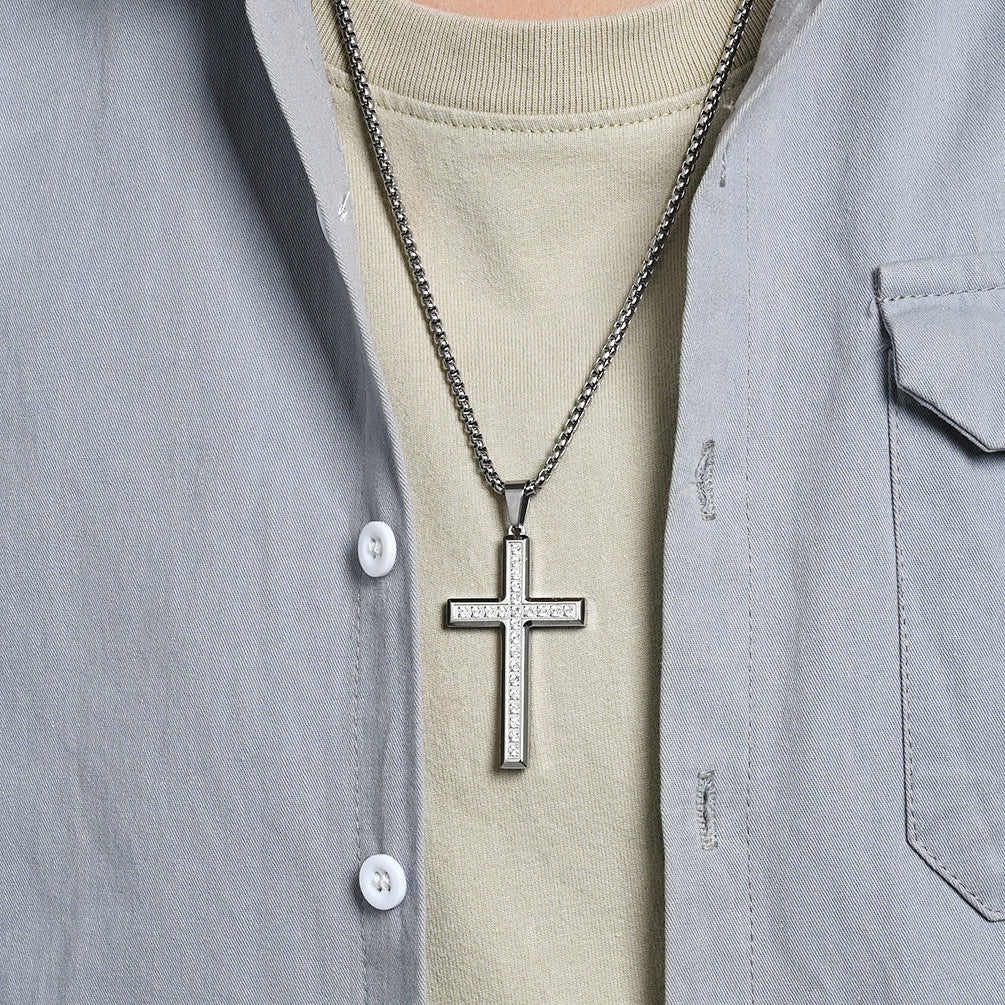 Stainless Steel Zircon Cross Necklace