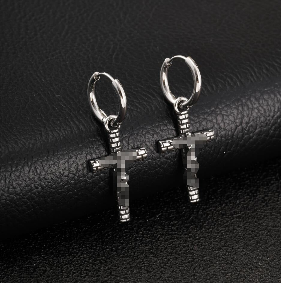 Antique Silver Cross Hoop Earring — Single