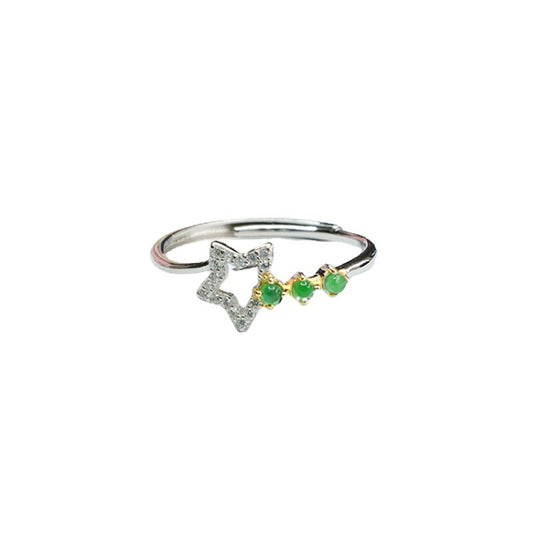Icy Green Jadeite Star 925 Silver Ring