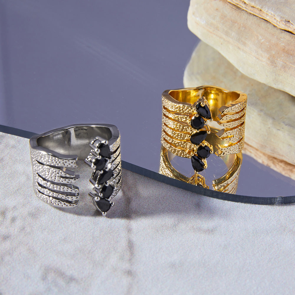 Elegant Geometric Multi-layer Zircon Open Ring with Copper Detail
