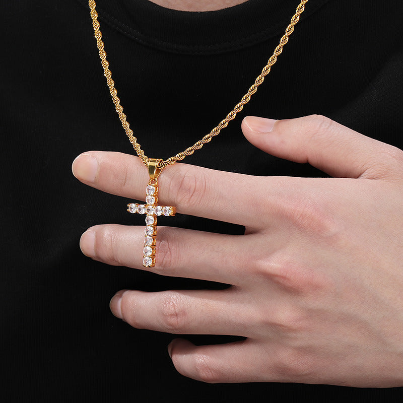 Planderful Zircon Cross Pendant for Men Stainless Steel