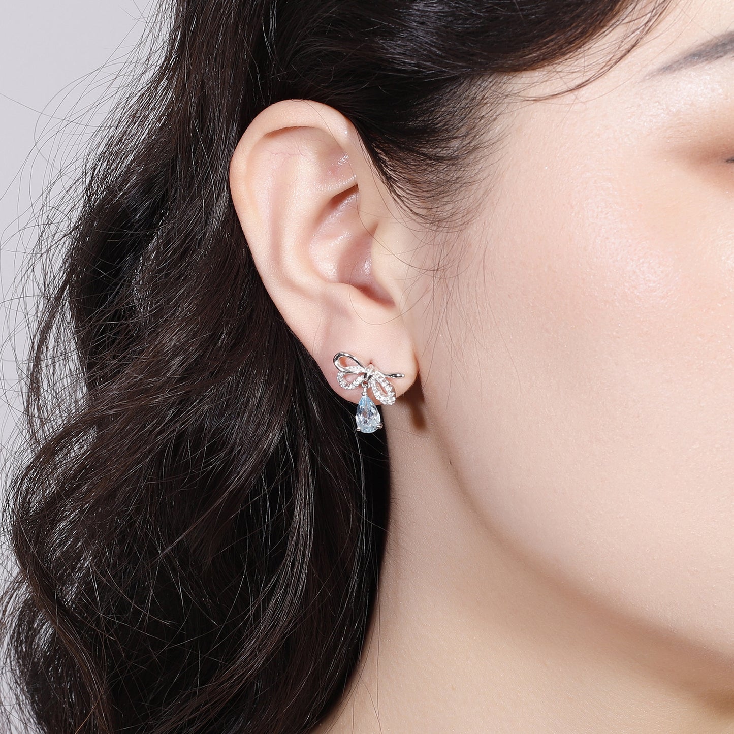 Sweet Bowknot Pear Shape Natural Gemstone Silver Drop Earrings