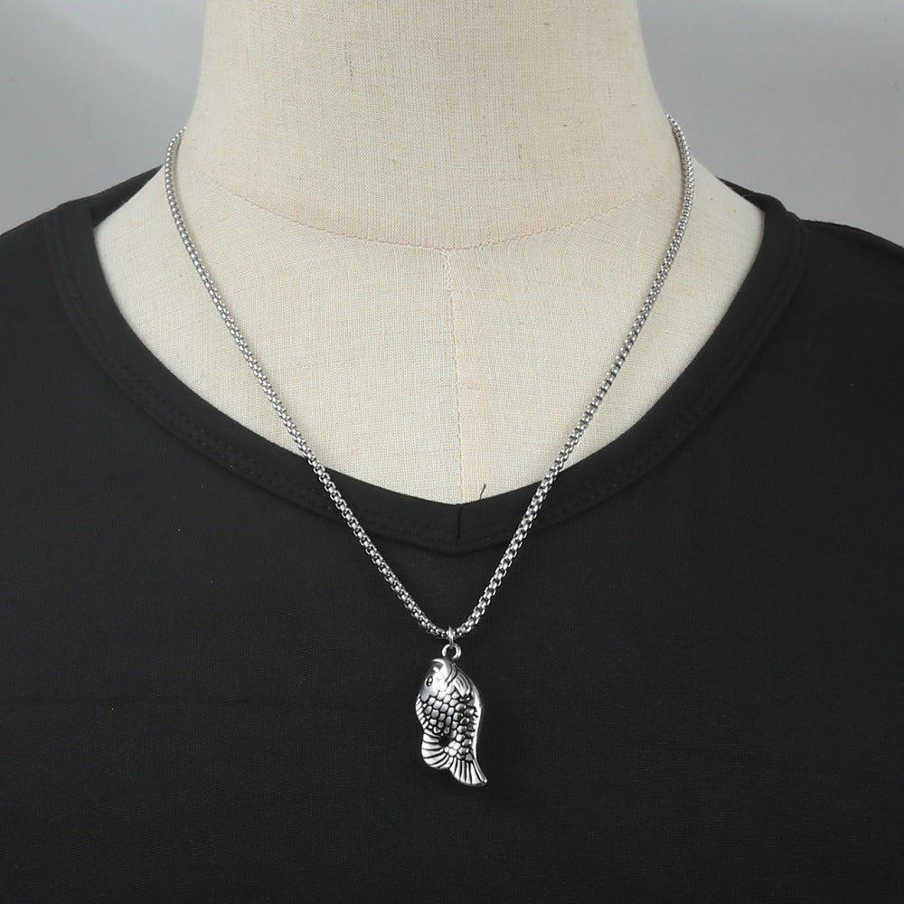Personalized Titanium Steel Fish Pendant Necklace for Men - Retro Punk Style