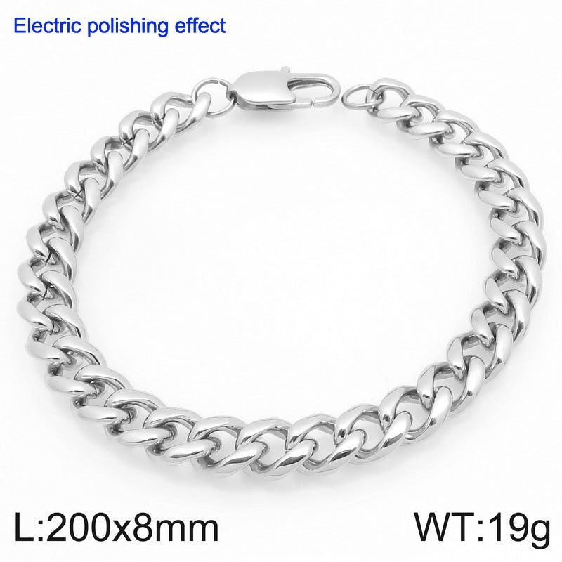 Titanium Steel Cuban Chain Bracelet – Commuter Stainless Steel Unisex Round Grinding