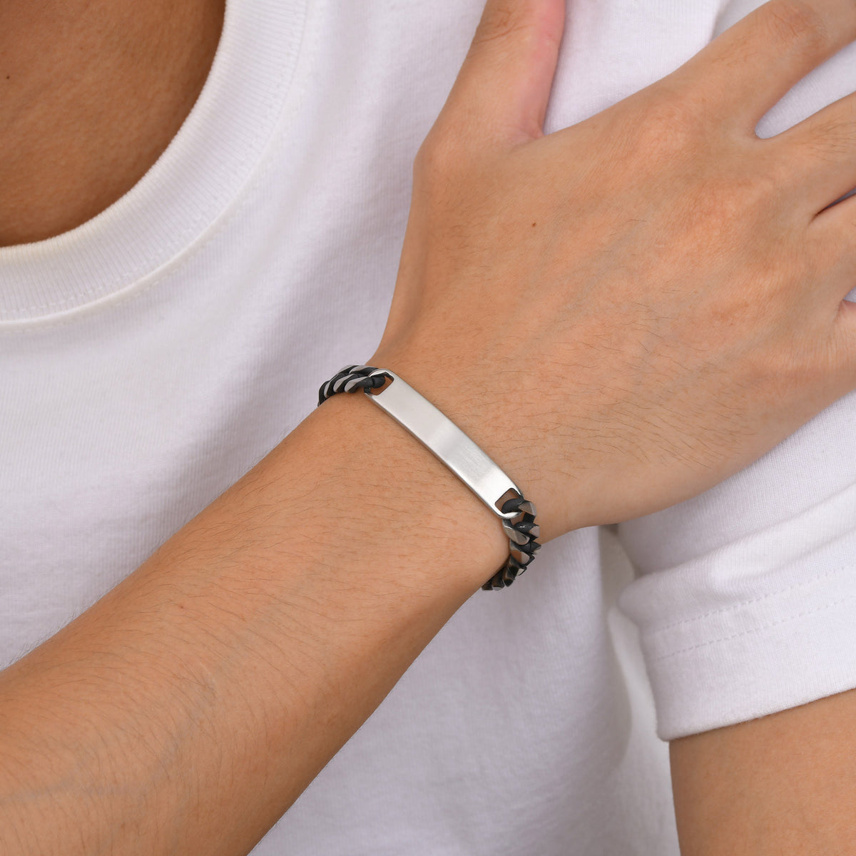 Stainless Steel Curved Bar Six-Sided Grinding Bracelet Steel Men's
