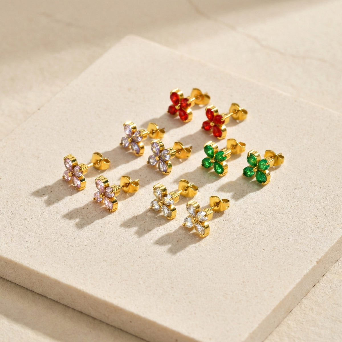 Stainless Steel Zircon Floral Earrings