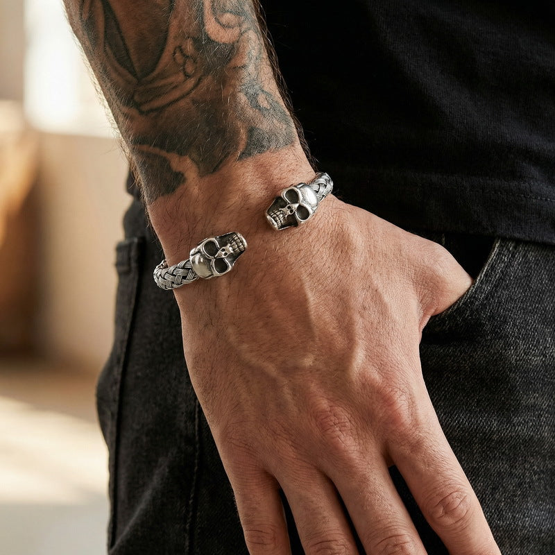 Stainless Steel Skull Open Men's Bracelet – Punk Bracelet.