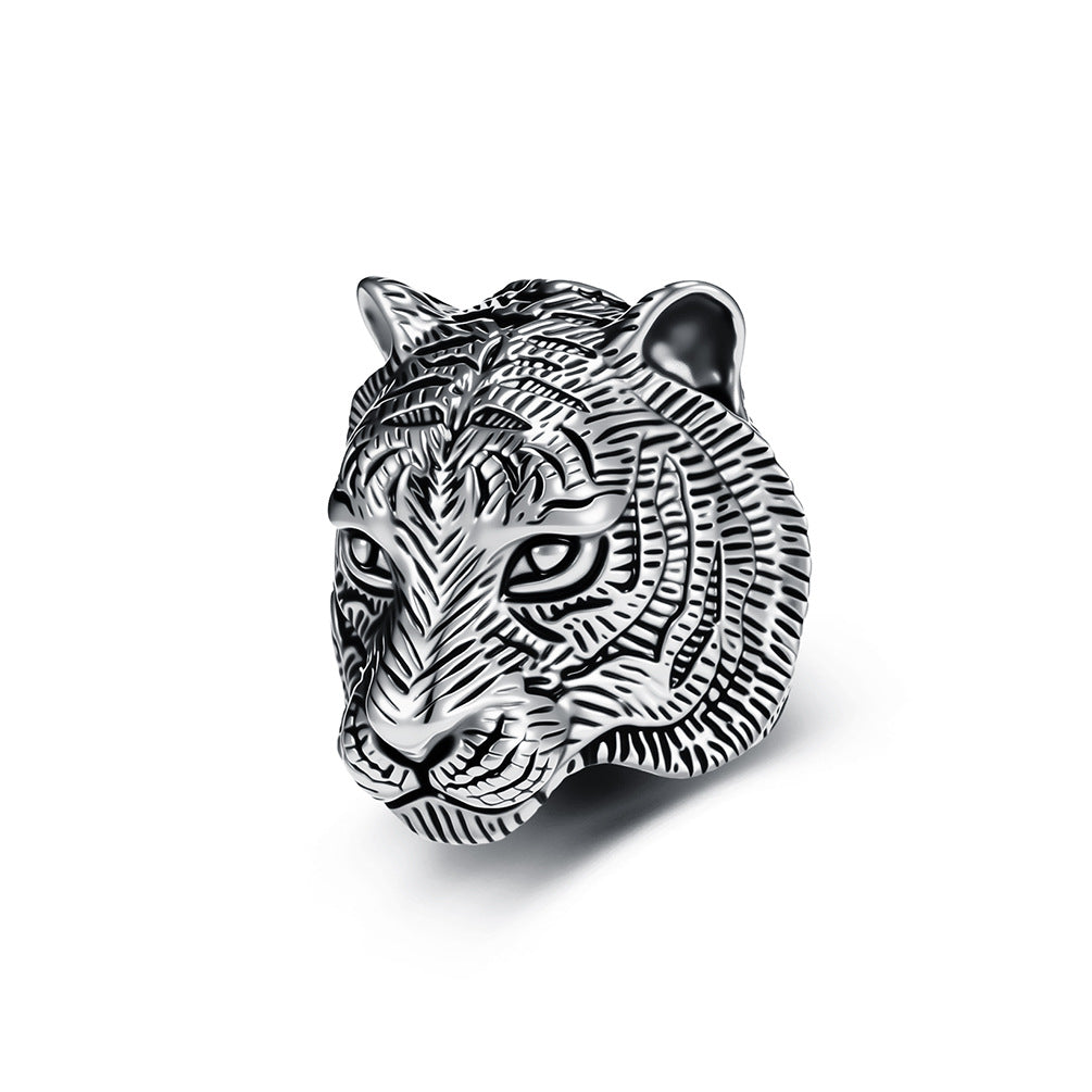 Tiger Head Ring Stainless Steel Gold-Plated Men's Punk