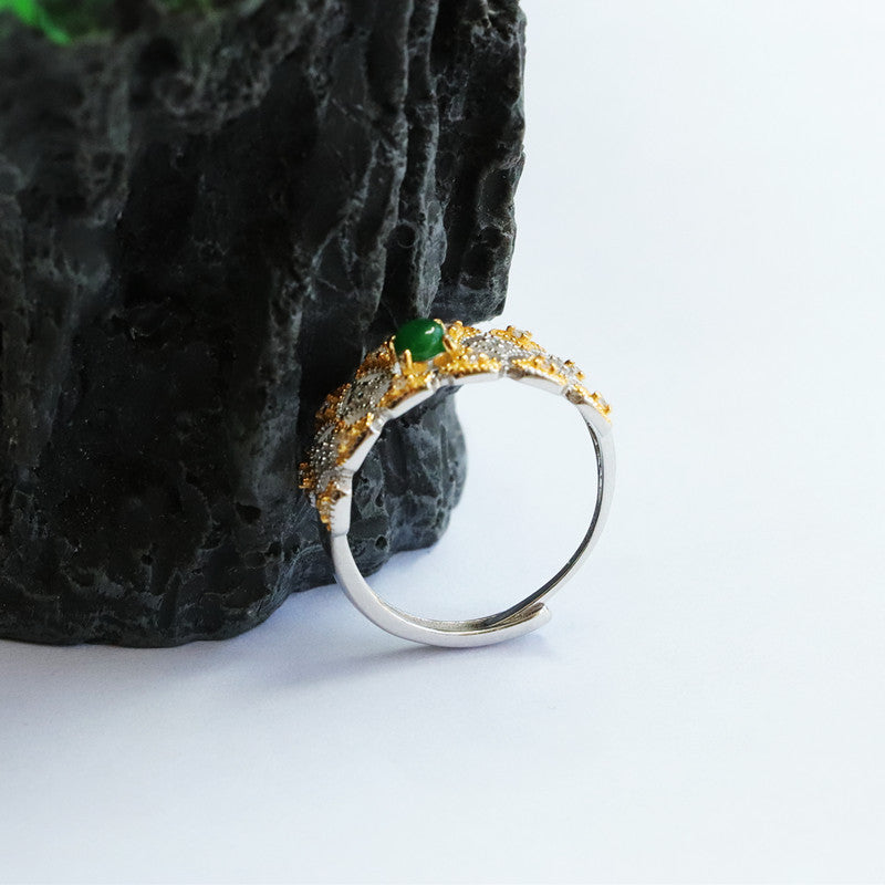 Icy Green Jadeite Openwork Star 925 Silver Ring