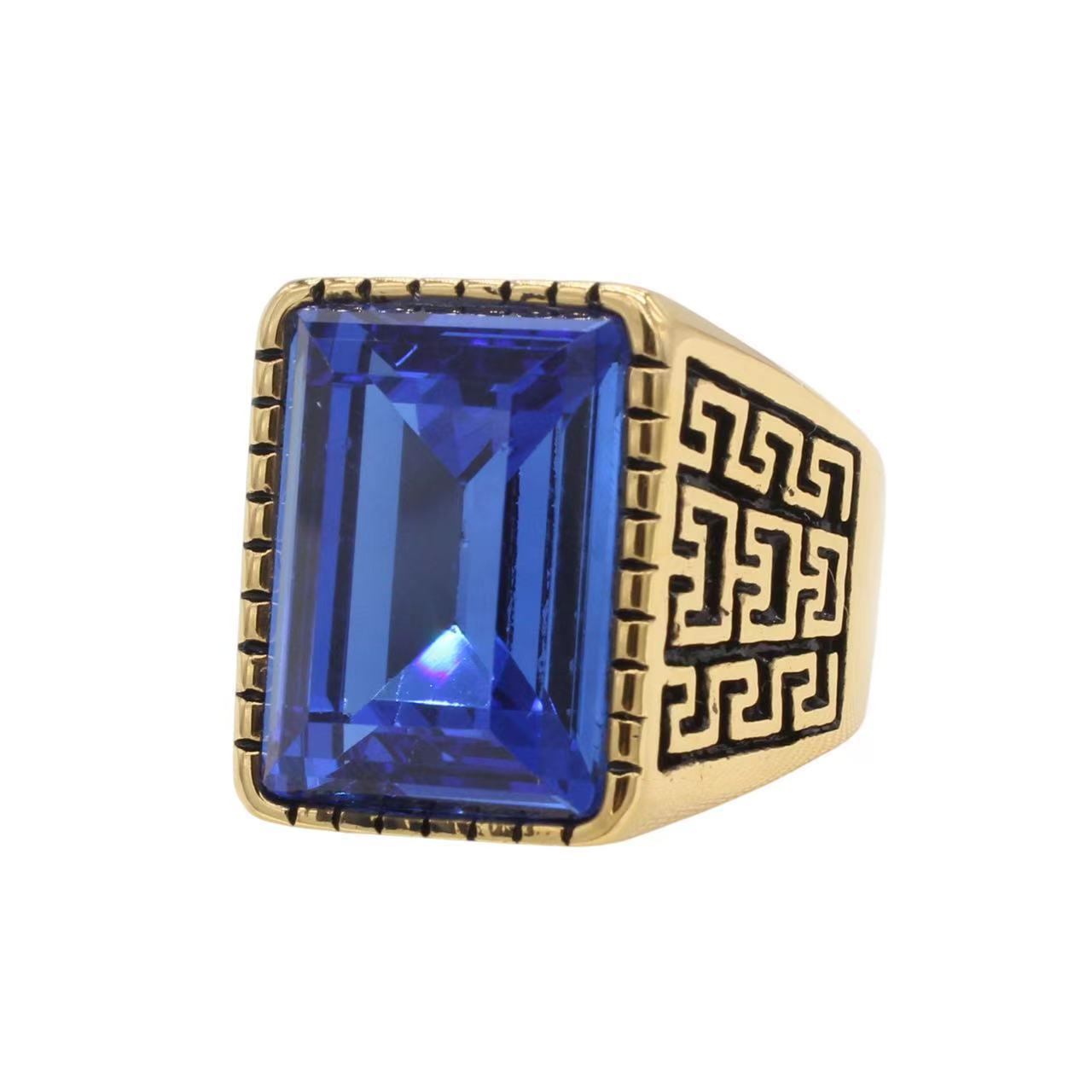 Planderful Titanium Steel Ring With Zircon Great Wall Pattern For Men Unisex Protection Statement Jewelry