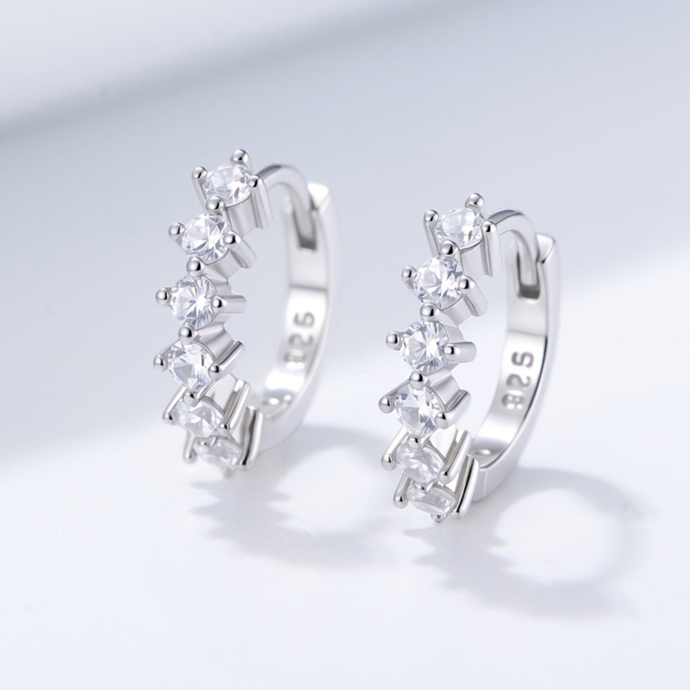 Europe, America Foreign Trade Circle C-Shaped Inlaid Zircon Personalized S925 Sterling Silver Earrings