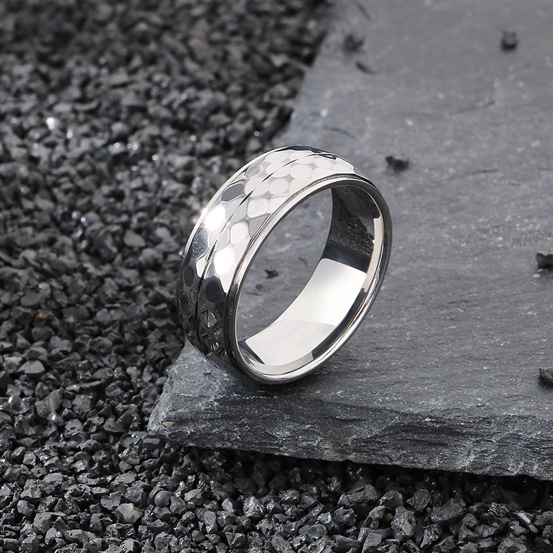 Planderful Titanium Mens Ring Double Row Texture Beaded