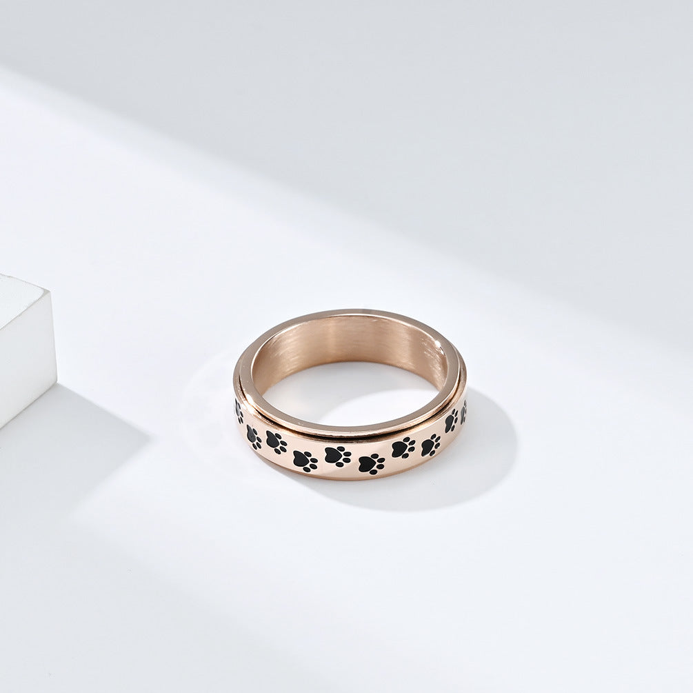 Steel Ring – Dainty Rotatable Puppy Palm Print INS Style
