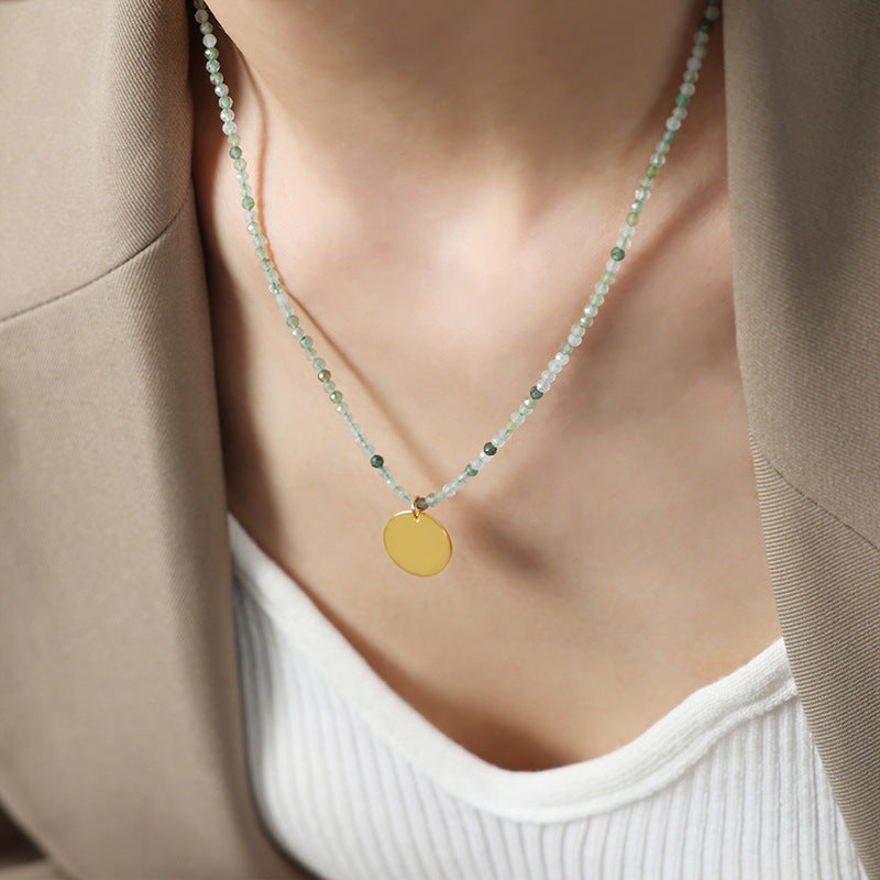 Gilded Green Stone Pendant Necklace - Vintage Cross-Border Charm