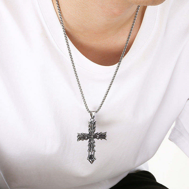 Breath Whistle Can Blow Decompression Pendant, Smear Ghost Head Cross Stainless Steel Necklace