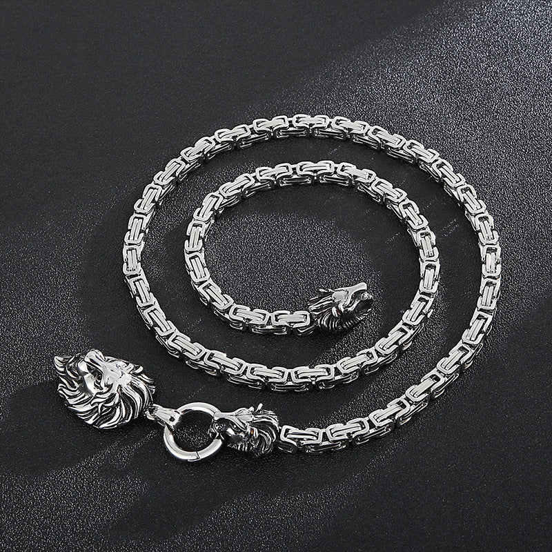 Titanium Steel Lion Head Necklace for Men – Bold European and American Street Style