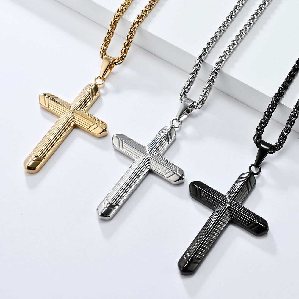 Cross-Border Hot-Selling Simple Genderless Titanium Steel Cross Necklace Pendant for Men