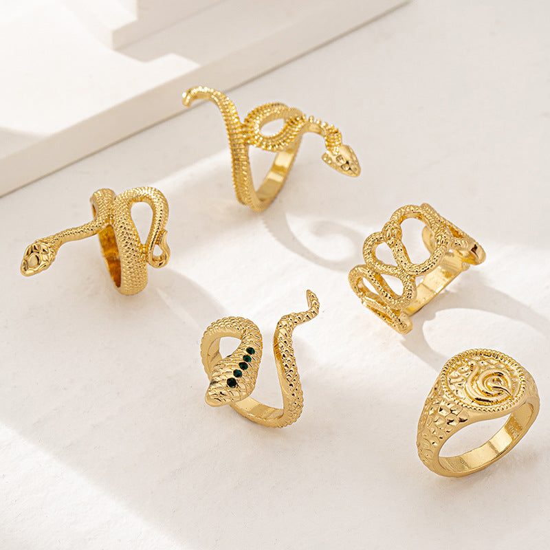 Planderful Retro Punk Snake Ring Set for Women Stylish Metal