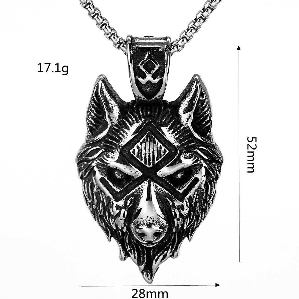 Planderful Bold Viking Wolf Head Pendant Necklace Stainless Steel For Men Hip Hop Style Gift