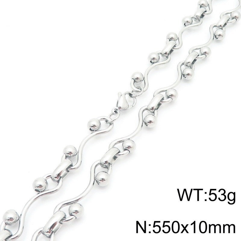 Premium Sense Interlocking Stainless Steel Necklace Women's'S Special-Shaped Twisted Line Round Bead Splicing