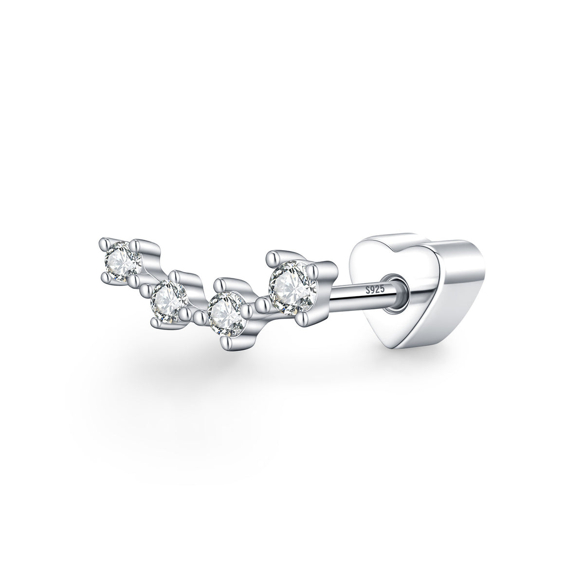925 Sterling Silver Heart Moissanite Ear Cartilage Stud