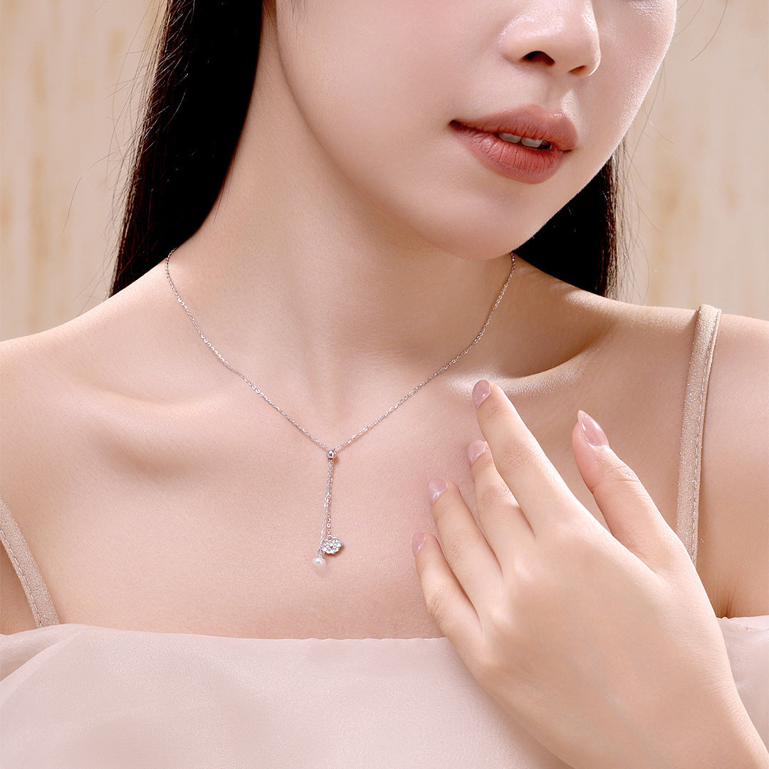 S925 Sterling Silver Freshwater Pearl Ruyi Lock Necklace