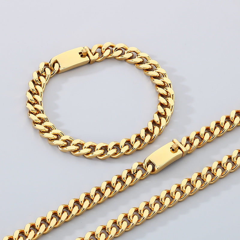 European American Jewelry Cuban Necklace Bracelet Titanium