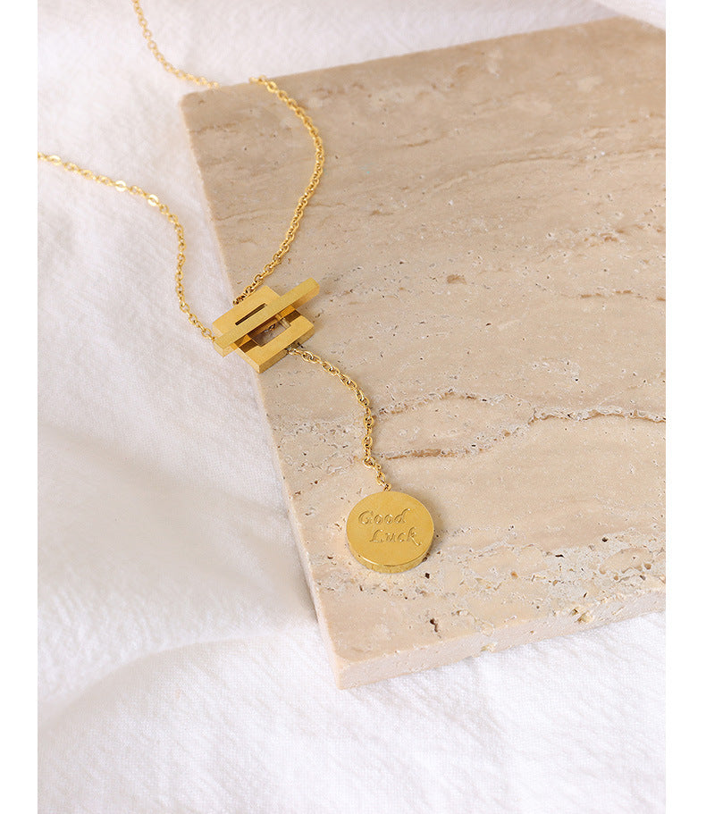 GoodLuck Titanium Clavicle Chain Necklace with Tassel Detail